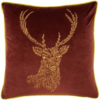 furn. Wald Fauna Hirsch Feder gefülltes Kissen, Polyester, Burgund, 50 x 50cm