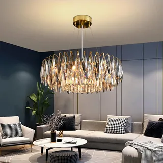 Luxus Gold Kristall Kronleuchter,Modern Kristall Pendelleuchte,Rund Crystal Chandelier Lights,Raindrop Chandelier Light Fixture für Esszimmer Schlafzimmer Kücheninsel Wohnzimmer