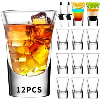 SuproBarware Schnapsgläser 35ml/3.5cl, Shotgläser, 12er Shot Gläser für Tequila, Wodka, Ouzo, Likör etc. Idee für Party. Spülmaschinenfest.Transparent