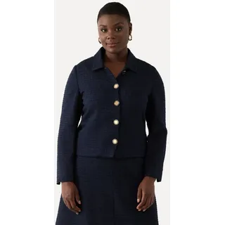 Ulla Popken Kurzjacke Bouclé-Jacke Hemdkragen Acetatfutter blau 58/60