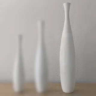 Große Bodenvase Holz Schlank Weiß für Deko Pampasgras Trockenblumen Zweige Grasbüschel Standvase Holzvase Mangoholz (110 cm Höhe)