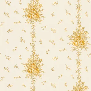 Bricoflor Vlies Blumentapete Gold Gelb Nostalgische Landhaus Tapete mit Blumen Wohnzimmer und Esszimmer Vliestapete mit Rosenmuster
