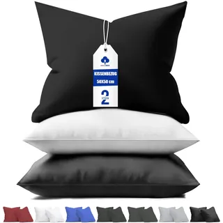 aboveBED Kissenbezug 50 x 50 (2er-Set), Schwarz, Kopfkissenbezug 50x50 cm aus 100% Mikrofaser, Kissenbezug mit Reißverschluss, Weich und Atmungsaktiv, Waschbare
