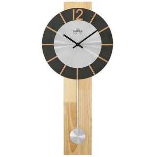 MPM Quality Design Holz Pendeluhr Wanduhr, Silber/Schwarz, 300 x 720 mm, Elegante Uhr modern, Quarz-Uhrwerk Sweep, originelle Wanduhr mit Pendel, Deko Wohnzimmer, Schlafzimmer, Küche, Büro