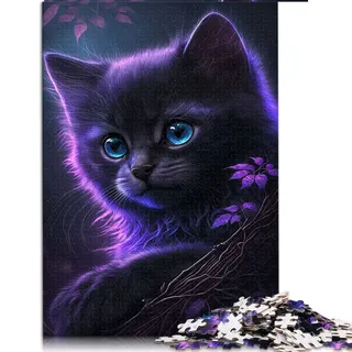 1000 Teile Puzzle Süße Lila Katze Puzzle für Erwachsene Holzpuzzles Erwachsene Puzzles Geschenke (Größe 50x75cm)
