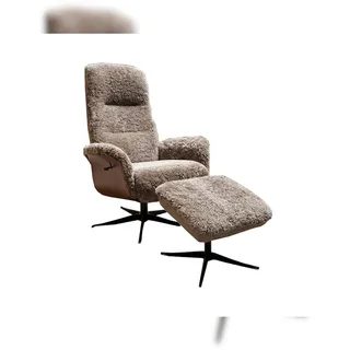 KAWOLA Relaxsessel SILVA Schaffell 77 x 106 x 77 cm Beige mit Hocker, drehbar