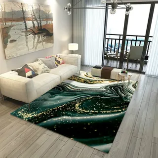 Schwarz Gold Marmor Teppich Grün Ölgemälde Abstrakt Wohnzimmer Nordischen Stil 3D Junge Mädchen Schlafzimmer Stuhl Matte Balkon Carpet Korridor Rug (80x160 cm, Grün)