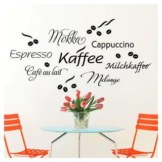 Wandaro Wandtattoo Kaffee Bar I schwarz 80 x 41 cm I Cappuccino Espresso Milchkaffee Küche Esszimmer selbstklebend Aufkleber Wandaufkleber Wandsticker W3302