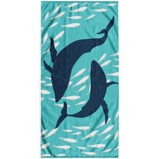 DecoKing Strandtuch groß 90x180 cm Baumwolle Frottee Velours Badetuch blau dunkelblau weiß Dolphin