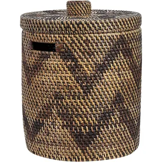 Beliani Korb mit Deckel Rattan naturfarben - 26 cm hoch, Zick-Zack-Muster Natur Bohorok