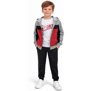 Fashion Boy Kinder Trainingsanzug 3-tlg. Freizeitanzug mit T-Shirt in Grau, Gr. 104, JF3493.4 - 104