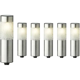 Lumineo LED Solarleuchte 22cm 6er Set für außen Garten Balkonkasten Dauerbetrieb 6h warmweiß - Solar Gartenleuchte Gartenstecker Solarstecker Stableuchte Kunststoff - Solarlampen & Gartenbeleuchtung