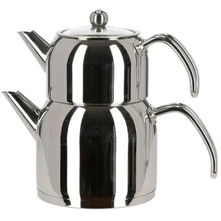 COFI Teekanne Edelstahl Caydanlik Teekocher Wasser/Tee-Kessel Wasserkessel 2L, Teekessel 1L Griff Silber