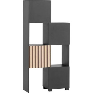 Schildmeyer Schieberegal Alexa, Breite variabel von 40 bis 70 cm, Türfront mit Akustikprint, grifflose Öffnung schwarz