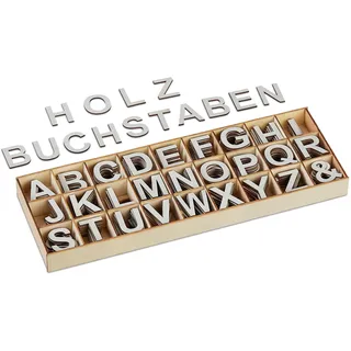 Relaxdays Holzbuchstaben Set 324 TLG., Hellbraun,Grau