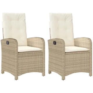 vidaXL Gartensessel mit Kissen 2 Stk. Verstellbar Beige Poly Rattan