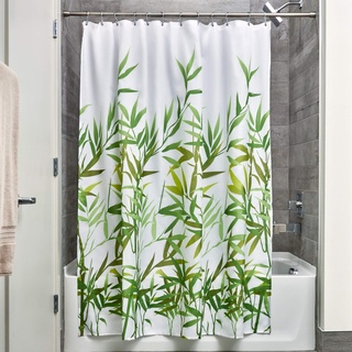 iDesign Anzu Duschvorhang | waschbarer Duschvorhang in 183,0 cm x 183,0 cm | mit floralem Duschvorhang Motiv | Polyester grün