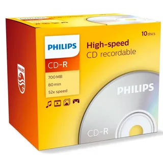 Philips CD-R Rohlinge High-Speed (700 MB 80 Minuten, 52x Speed , 10er Jewel Case)