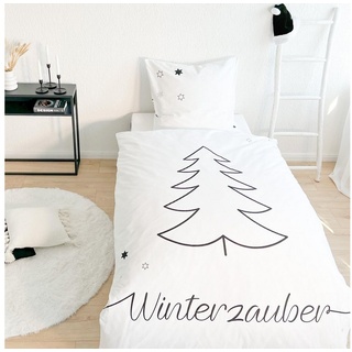 MTOnlinehandel TRAUMHELDEN Bettwäsche 135x200 Biber, Soft, weich & kuschelig, Weihnachten, Sterne, Tannenbaum & Winterzauber, 1 Kissenbezug 80x80 + 1 Bettbezug 135x200 Winterbettwäsche Flanell