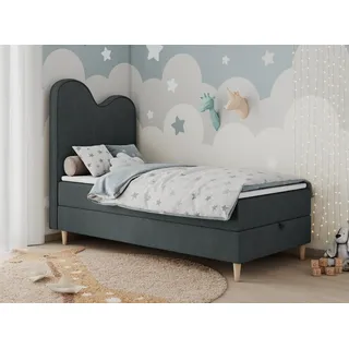 MKS MÖBEL Kinderbett FLOW (Set, Packung, H3-Matratze, Topper, Bettkasten, Jugendbett), Boxspringbett für Kinder, mit hohem Kopfteil, Einzelbett mit Matratze grau