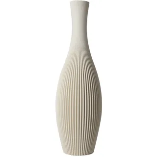 Slimprint Bodenvase Stella, Creme Weiß, 18,8 x 60 cm, Hohe Dekovase für Pampasgras mit Modern Streifendesign, Recycelter Biokunststoff
