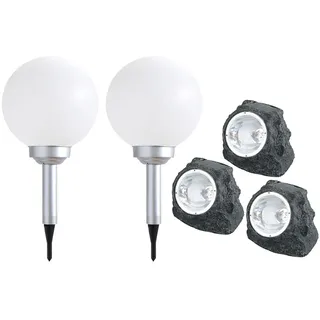 ETC Shop Solarleuchte Kunststoff 5er Set grau weiß