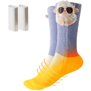 Beheizbare Socken, Heizsocken mit 1800mah Akku, Beheizte Socken für Damen | Elektrisch Thermosocken, Beheizbare Kuschelsocken Damen Süße für Wandern Pendeln Camping Radfahren, Schnell Aufheizend, 35-42