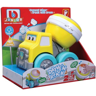 BB Junior Drive 'N Rock - Betonmischer mit Trommel: Spielzeugfahrzeug mit abnehmbaren Musikinstrument, inkl. Batterien, ab 12 Monaten (16-89032), Gelb