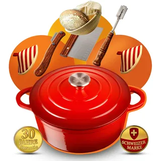 GUSSKÖNIGIN Brottopf 26 cm – Gusseisen Topf Brot Backen als Dutch Oven – Emaille Brotbacktopf & Brotbackform – Bratentopf/Schmortopf mit Deckel für Induktion – Gadgets für Bäcker - 30 Jahre Garantie