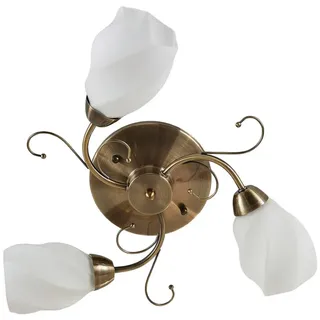Lindby Deckenlampe romantisch, Deckenstrahler Glas Metall altmessing Landhaus 3x E14 ohne Leuchtmittel Deckenleuchte Küche Wohnzimmer Esszimmer