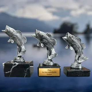 Angel-Pokal Barsch - Personalisierbar - Fisch-Trophaee mit Gravurschild