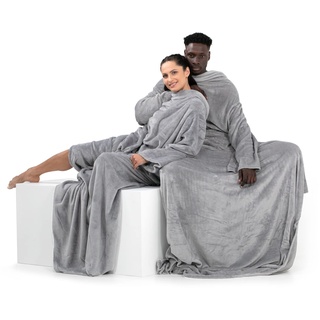 DecoKing Decke mit Ärmeln Geschenke für Frauen und Männer 170x200 cm Silber Microfaser TV Decke Kuscheldecke Weich Lazy