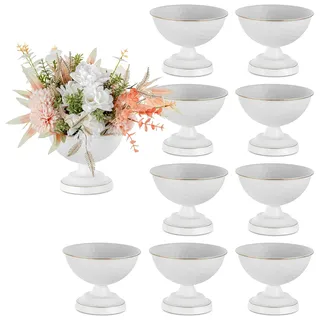Sziqiqi Weiß Urne Vase für Hochzeit: 14cm Kleine Vasen für Tischdeko Set of 10 - Vintage Blumenvase für Künstliche Blumenarrangement - Metall Weiss Waben Vasen für Geburtstagsparty