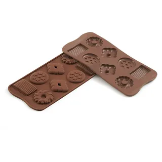 silikomart | SCG25 Silikonform für CHOCO BISCUITS Pralinen, Antihaft, 8 Pralinen, 1er Pack Form für Süßigkeiten, Easy Choc, Ø 6,5 mm - Ø 6,4 mm - Ø 6,2 mm - Ø 7,8 mm, Made in Italy