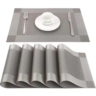 Rutschfeste Pvc-tischsets, Abwaschbar, Hitzebeständig, Rechteckiges Vinyl Für Restaurant, Küche Oder Esszimmer, 45 X 30 Cm, 6er-set (grau + Silber)