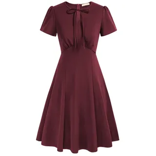 Belle Poque Kleid Hochzeitsgast Damen Sommer Kleider Abendkleid Rockabilly Kleider Damen Dress Weinrot XXL - XXL