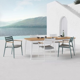 Solpuri Pia Gartenmöbel-Set 7-tlg. mit Tisch 170x100cm Weiß|Natur|Dunkelgrau|Grün