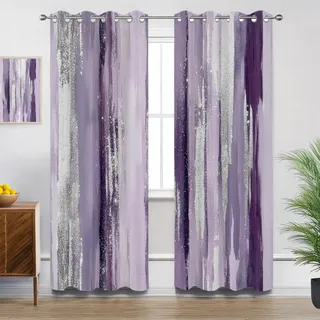 Mistela Blickdichte Gardinen Lila Grau - Verdunkelungsvorhang Moderne Abstrakte Mädchen Vorhang mit Ösen für Schlafzimmer Wohnzimmer Kinderzimmer - 2er Set - H260 x B140cm
