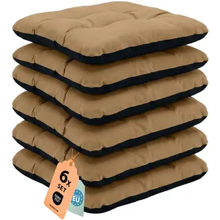 Outdoor Sitzkissen Stuhlkissen - 6er Set - 45 x 45 cm - Made in EU, Wasserdichtes & UV-beständig Gartenkissen - Stuhlauflage Stuhlpolster für Balkonstühle - Beige