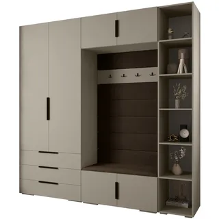 Abiks Möbel Garderoben-Set, Kaschmir, Braun, Schwarz, Holz, Nachbildung, 2-Sitzer, 13 Fächer, 240x236.7x47 cm, Garderobe, Garderoben-Sets & Serien, Garderoben-Sets