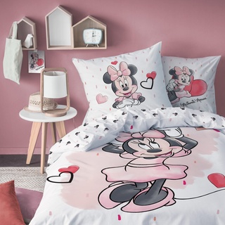 Disney Minnie Mouse Bettwäsche Kinderbettwäsche 1 Kissenbezug 80x80 cm + 1 Bettbezug 135x200 cm 100% Baumwolle