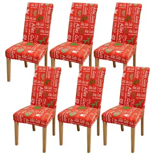 Vivi Idee Stuhlbezug Stuhlhussen 4/6er Set Weihnachten Spannbezug für Stühle, Elastische Waschbar Hochzeit Büro Partys Deko