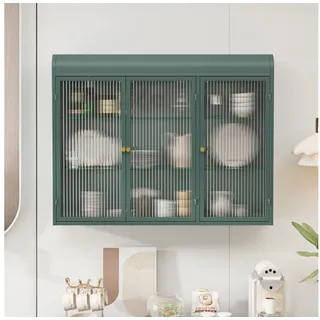 Celya Wandhängeschrank Glas-Wandregal,Hängeschrank küche, Drei Glastüren, drei Stauraumebenen, 90 cm lang, dunkelgrün grün 90 cm x 70 cm x 16 cm