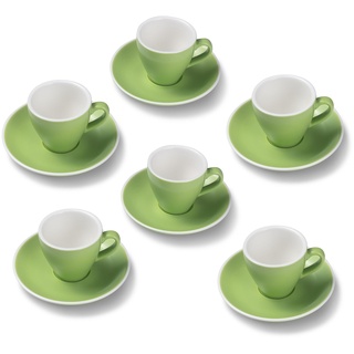 Terra Home 6er Espresso-Tassen Set - Grün, 90 ml, Matt, Porzellan, Dickwandig, Spülmaschinenfest, italienisches Design - Kaffee-Tassen Set mit Untertassen