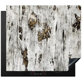 MuchoWow Herd-Abdeckplatte Birke - Weiß - Holz, Vinyl, (1 tlg), Küche Herdabdeckplatte Ceranfeld Vinyl Einteilig, 59x52 cm weiß 59 cm x 52 cm x 0.2 cm