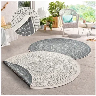 HANSE HOME Porto Wendeteppich", grau, H:5mm ⌀100cm Kunstfaser, Teppiche, Teppich, Wetterfest, Balkon, Garten, Wohnzimmer, Wasserfest