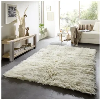THEKO Wollteppich Flokos 2, rund, Höhe: 70 mm, original griechischer Flokati, Hochflor, Uni Farben, reine Wolle beige Ø 200 cm x 70 mm