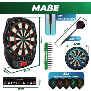 Kesser Elektronische Dartscheibe Profi Set Kunststoff inkl. 15 Dartpfeile und 35 Pro Flights