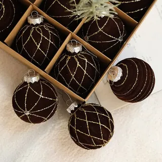 Hasaller Samt Weihnachtsschmuck Kugeln beflockte Samt Weihnachtskugeln 9 Stück Retro Weihnachtskugeln Braun