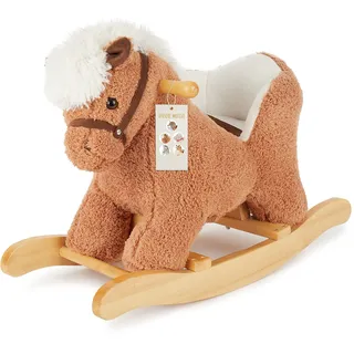 Bieco Plüsch Schaukeltier Pferd 60 cm | Kinder Schaukelstuhl mit Sicherheitsgurt | Baby Schaukel | Schaukel Kleinkind | Schaukeltier Baby Zimmer Schaukelwippe ab 9 Monate Schaukelpferd Holz